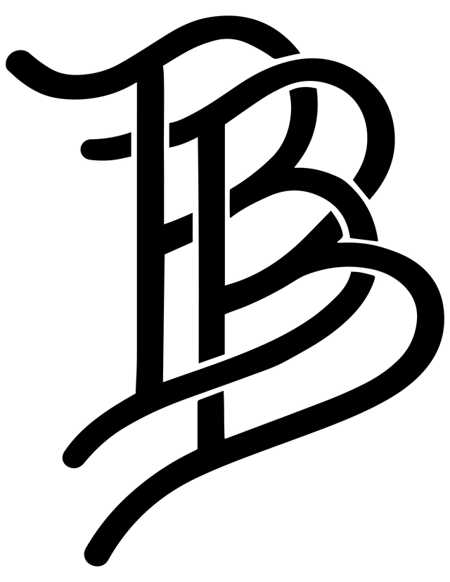 Black stylized capital letter B monogram with decorative curves on a white background