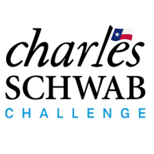 Charles Schwab Challenge logo with black text, blue “CHALLENGE,” and small Texas flag icon