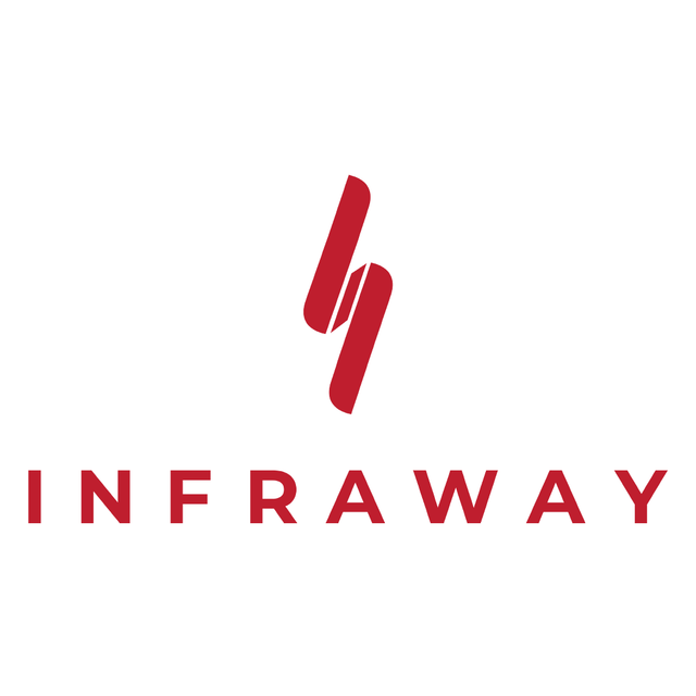 Infraway logo with red stylized mark and red uppercase text on a white background