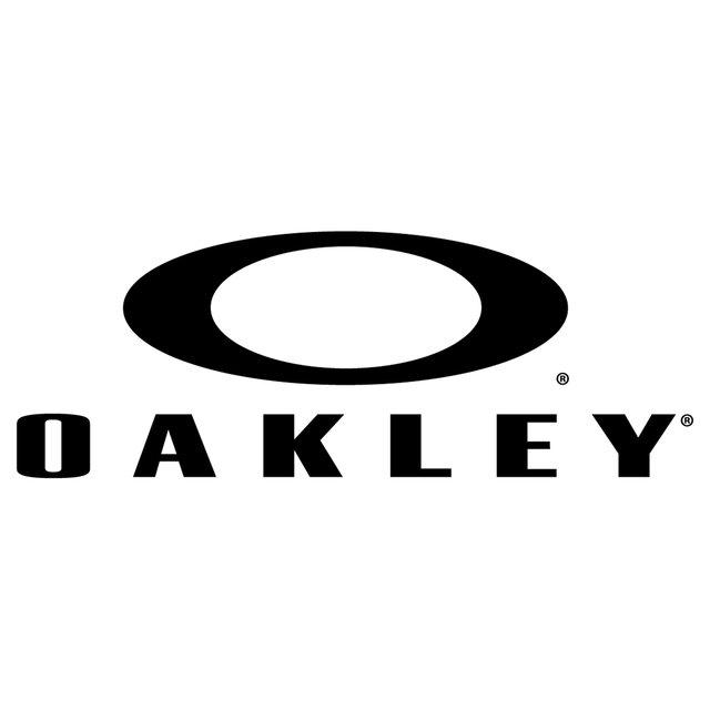 Oakley logo: black oval mark above bold black wordmark on white background