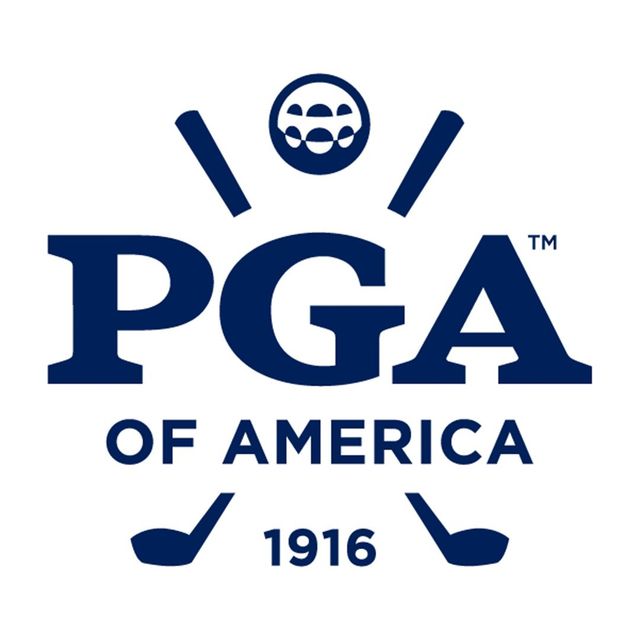 PGA of America logo with blue golf clubs and ball, and “1916” beneath