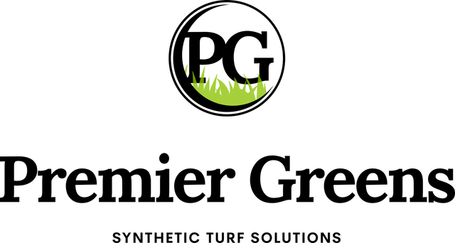 Premier Greens logo with green-and-black PG emblem and “Synthetic Turf Solutions” text