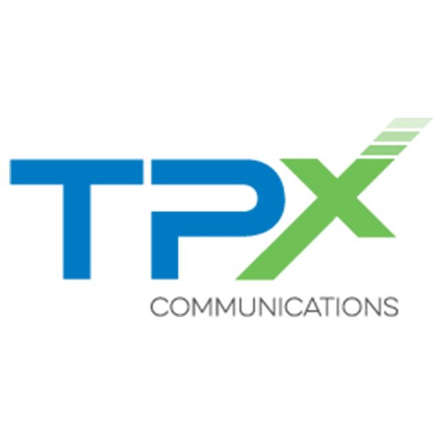 TPX Communications logo in blue and green with stylized X and gray text
