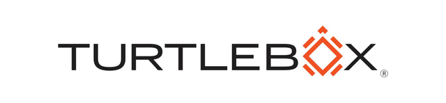 TurtleBox logo with black text and an orange box icon on a white background