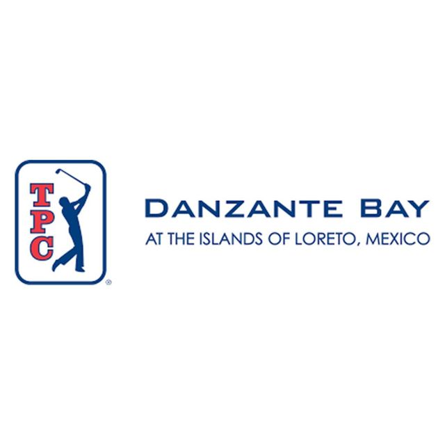 TPC logo and golfer silhouette beside “Danzante Bay” and “At the Islands of Loreto, Mexico” in blue and red