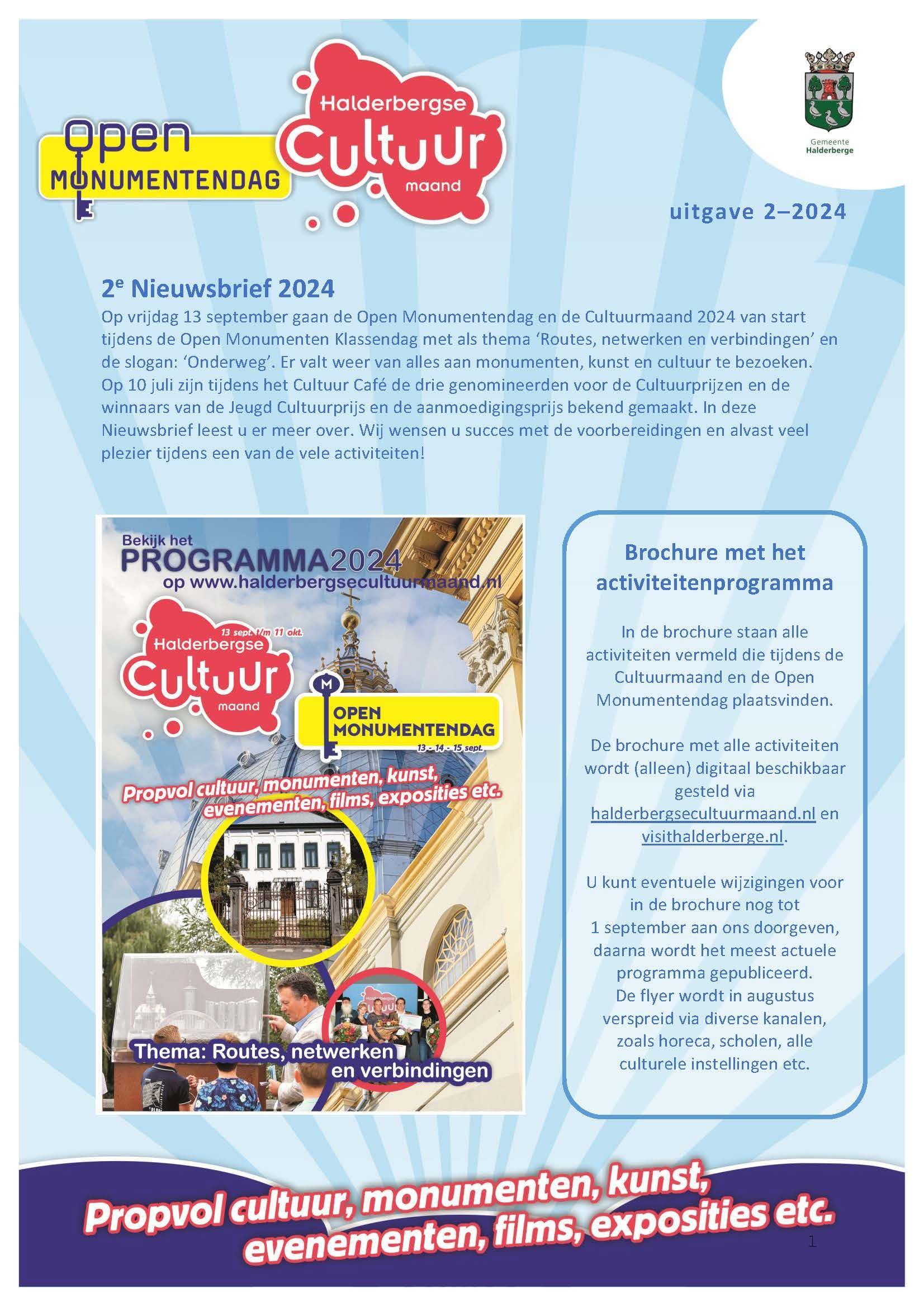 Poster voor Open Monumentendag, met een kleurrijk ontwerp vol culturele evenementen.