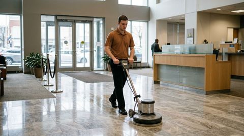 Professional cleaner sanitizing bar counter surfaces in restaurant, Inver Grove Heights, MN
