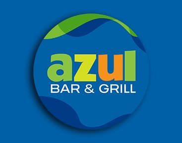 A logo for azul bar and grill on a blue background