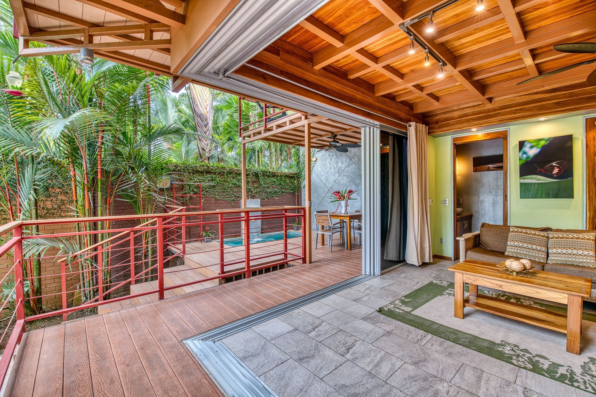 A living room with a couch and a coffee table