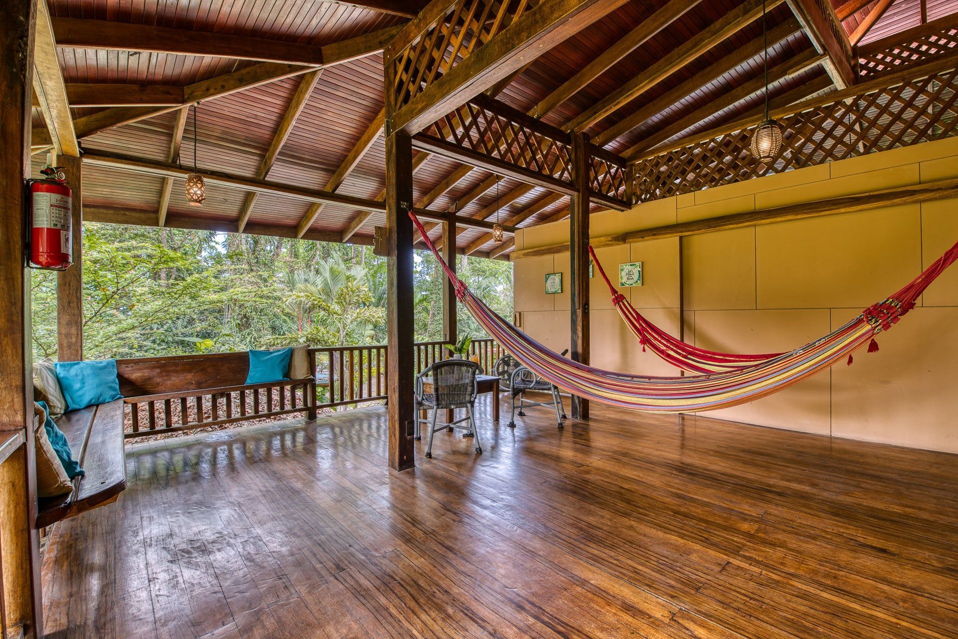 There is a hammock in the middle of the room.