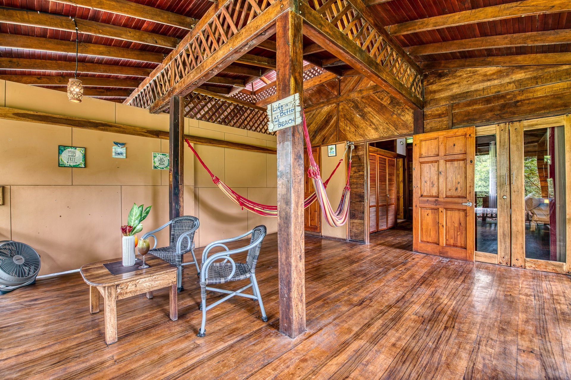 There is a hammock in the middle of the room.