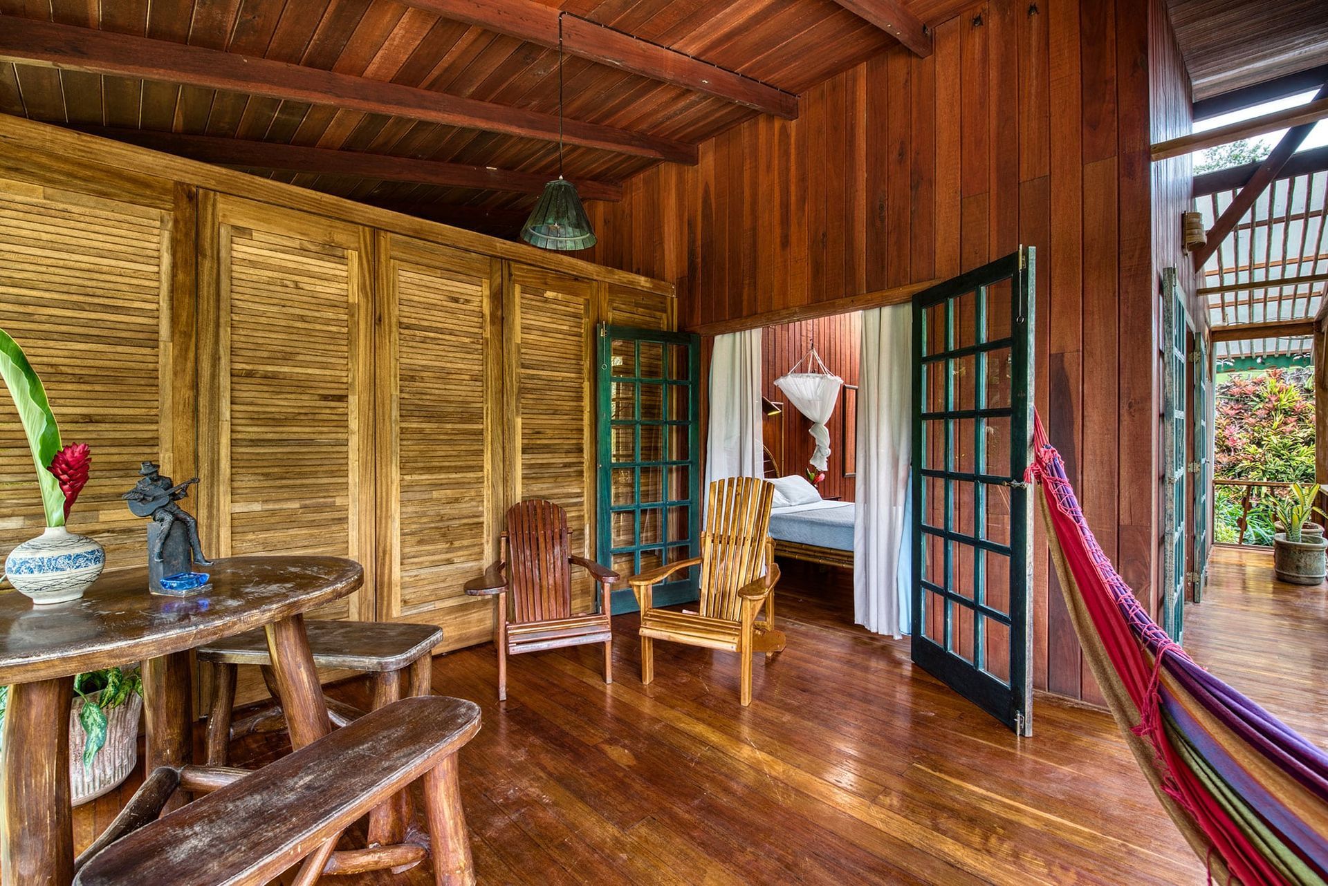 There is a hammock in the middle of the room.