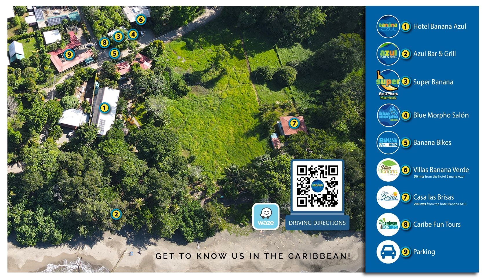 An aerial view of a house with a qr code on it
