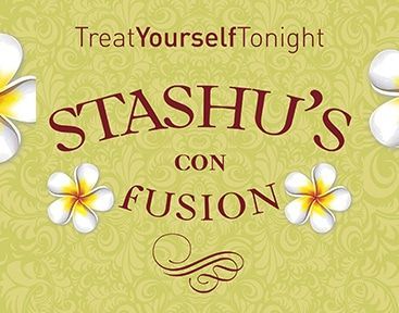 A logo for stashu 's con fusion that says treat yourself tonight