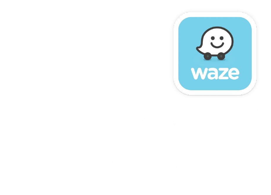 A blue square with a smiley face and the word waze on it.
