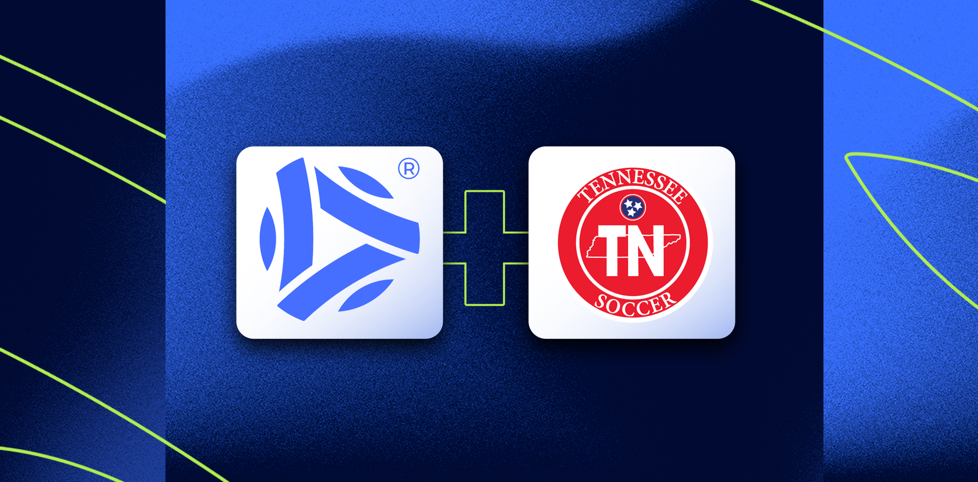 PlayMetrics and Tennessee State Soccer Association logos on a blue background.