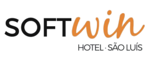 Logo for Softwin Hotel in São Luís. Black and orange text on white.