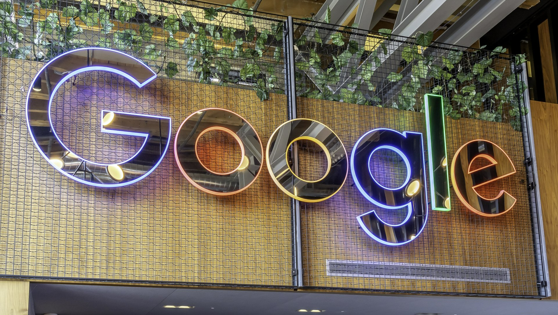 Google neon sign at Google headquarters