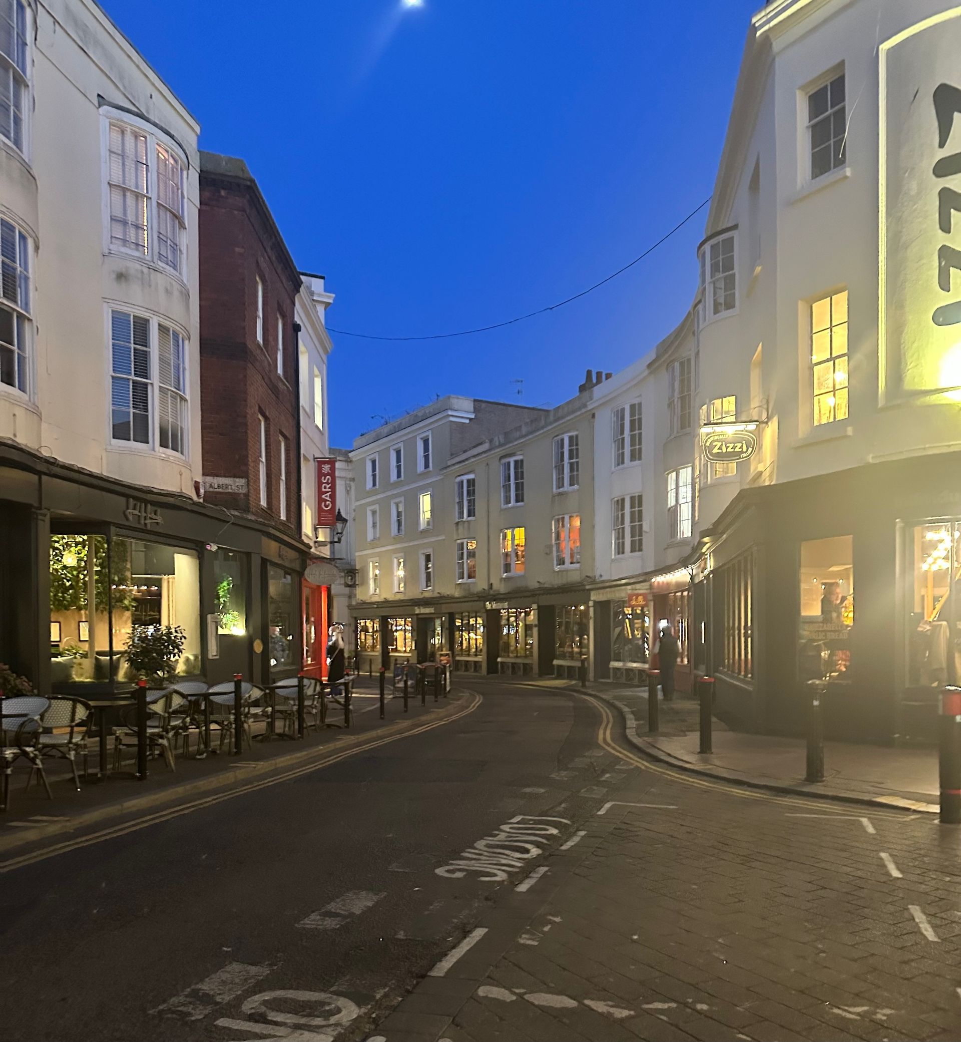 A street with a sign that says ' a ' on it