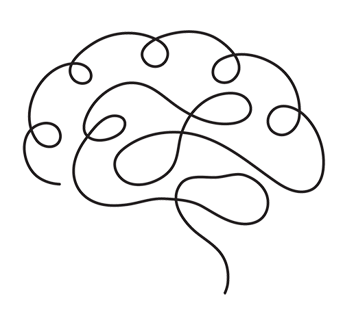 Brain outline drawn with a continuous black line.