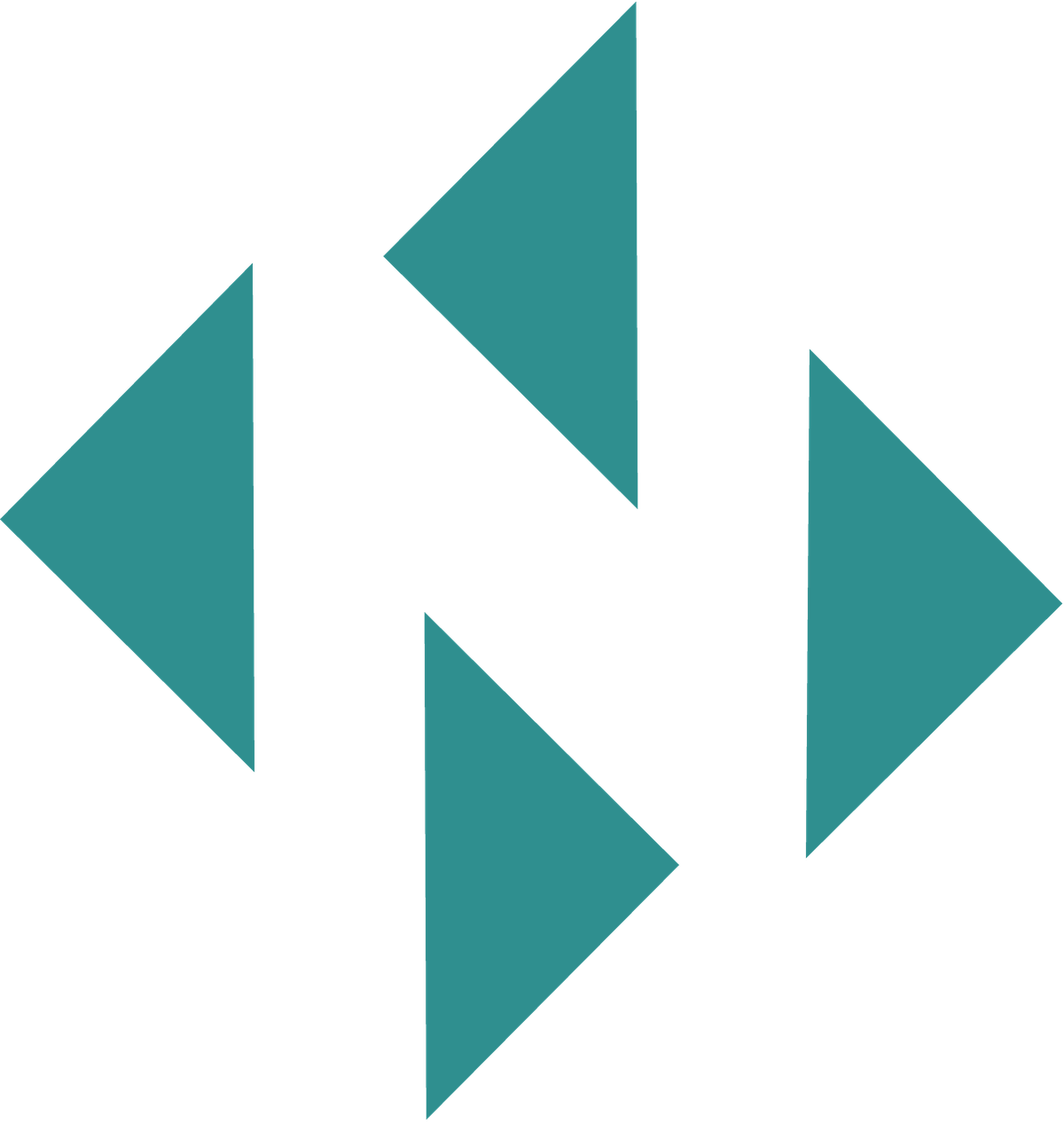 Abstract teal geometric logo with diagonal stripes and a white triangle on a square background