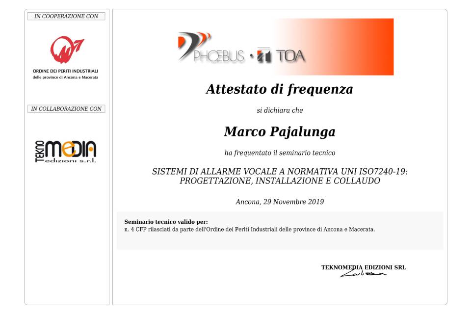 Attestato di partecipazione