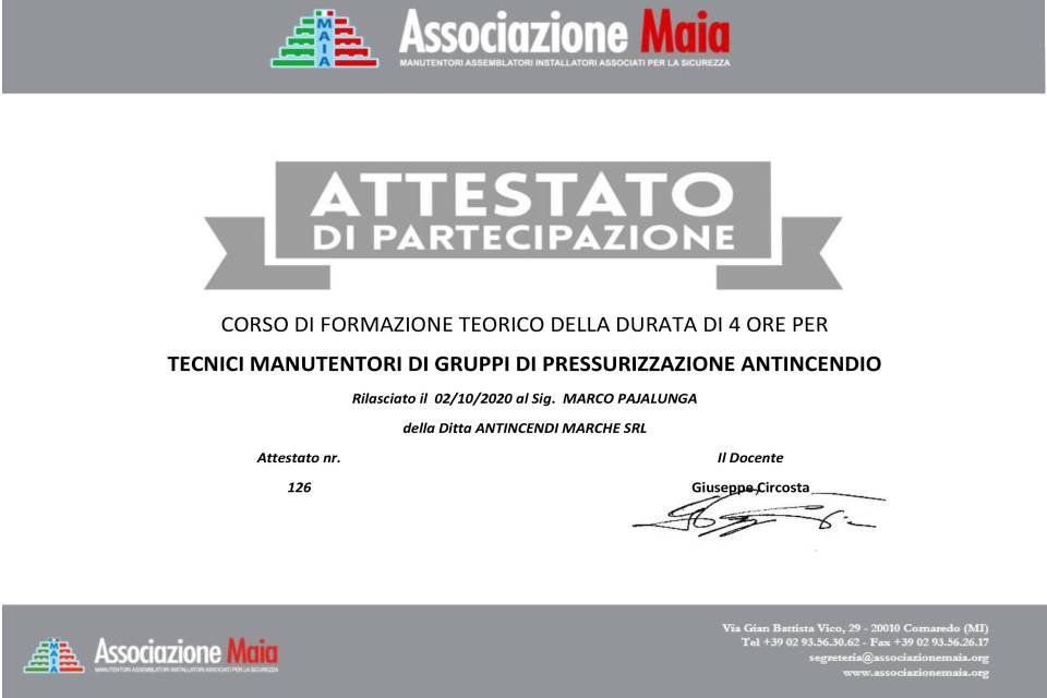 Attestato di partecipazione