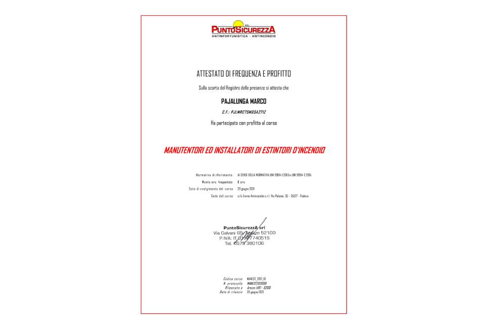 Attestato di partecipazione