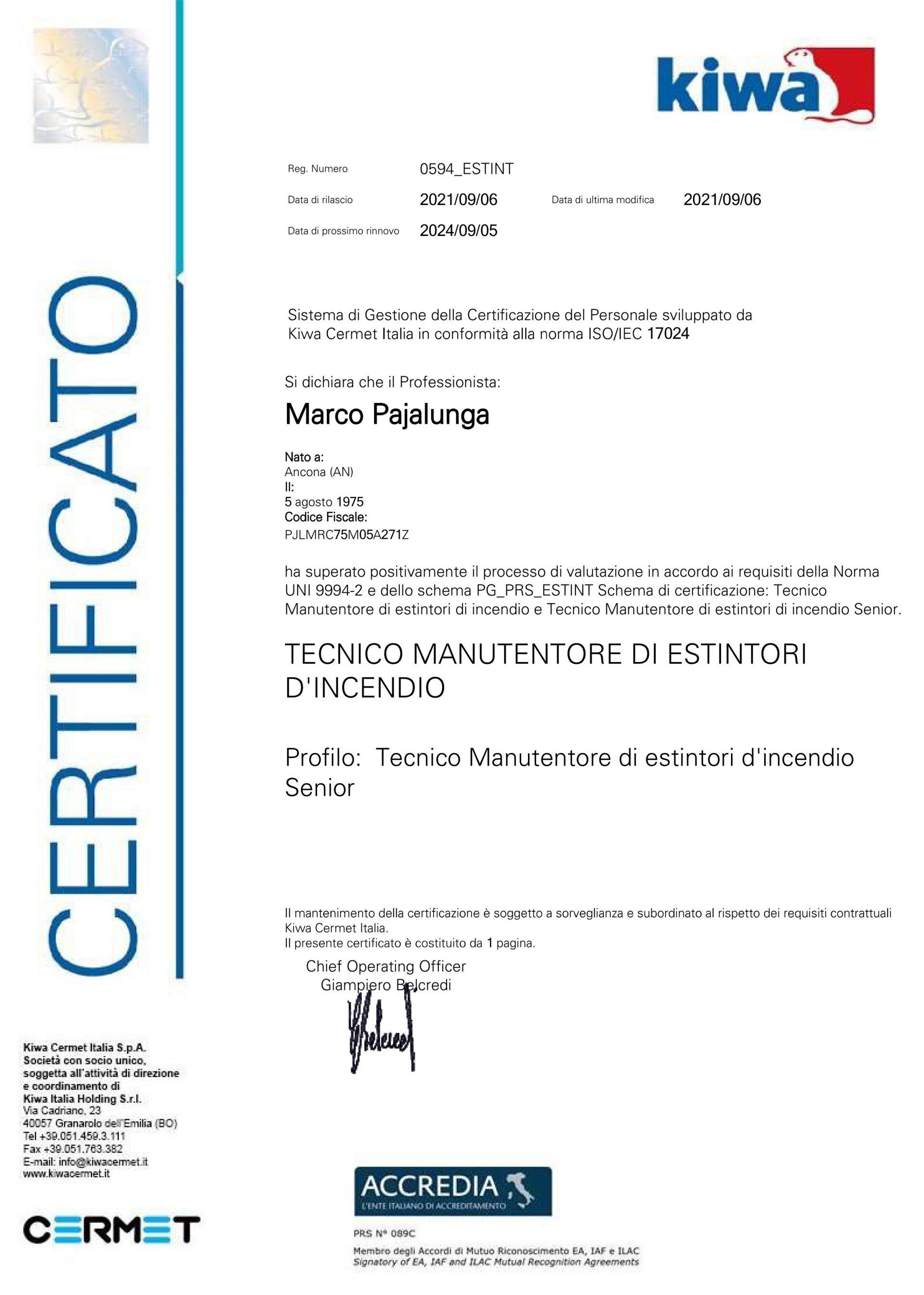 certificato tecnico manutentore