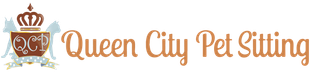 Logo for Queen City Pet Sitting, featuring a crown and lettering in a warm color palette.