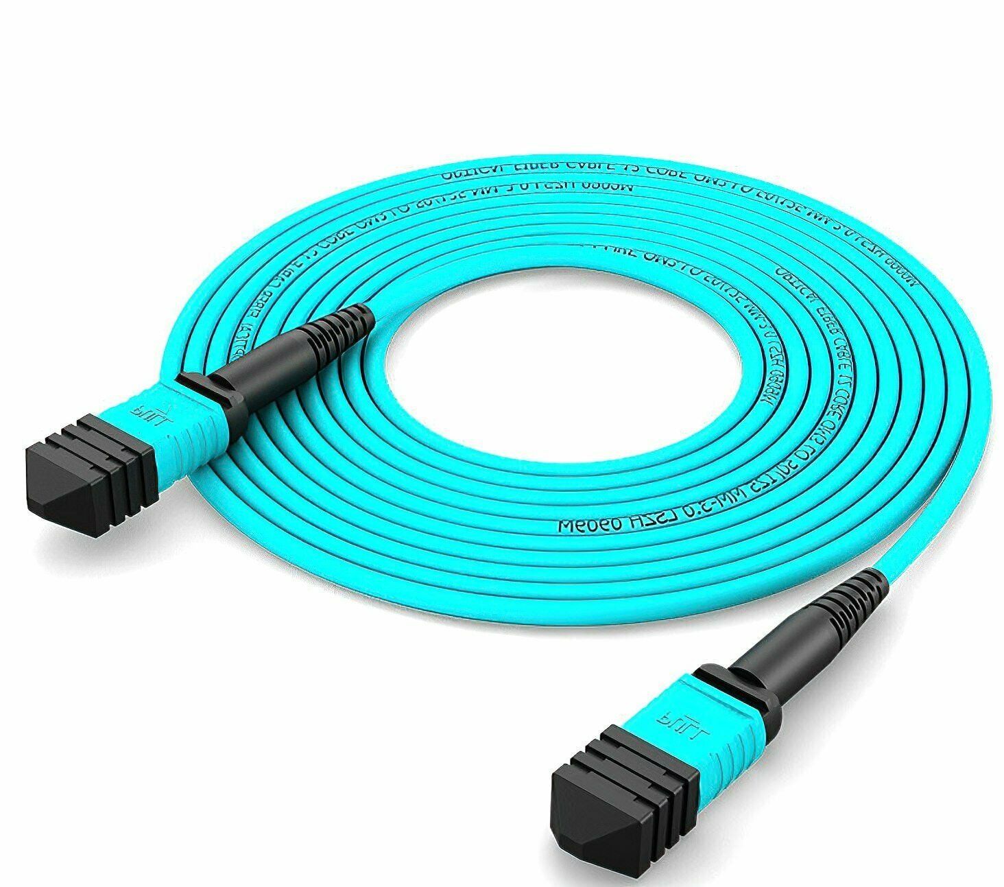 A blue cable with two black connectors on a white background.