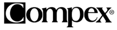 Compex logo in black serif letters on a white background