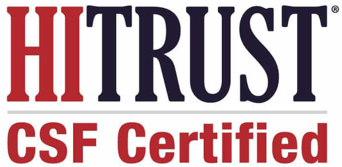 HITRUST CSF Certified logo in red text on a white background