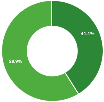 Green donut chart with two segments labeled 58.9% and 41.1%