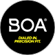 BDA logo in a black circle with bold white letters and yellow “CALIBRATED TO PRECISION FIT” text