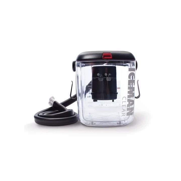 Transparent clip-on MP3 player with black headphones on a white background