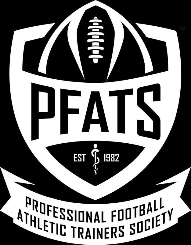 Black and white PFATS logo with a football and ribbon reading 