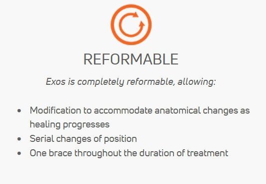 Reformable braces slide with orange icon and text about modifying treatment as healing progresses