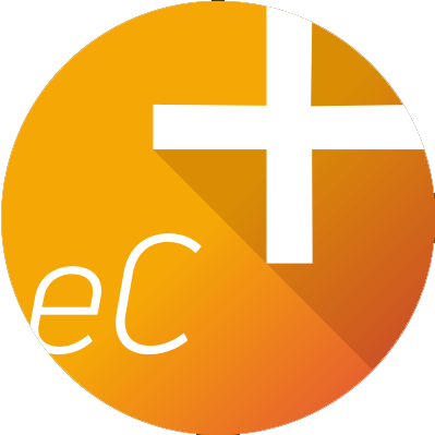 Orange circular logo with white plus sign and lowercase “eC” letters