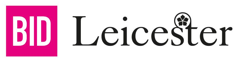 BID Leicester logo with pink square and black text.