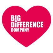 Pink heart with white text: 