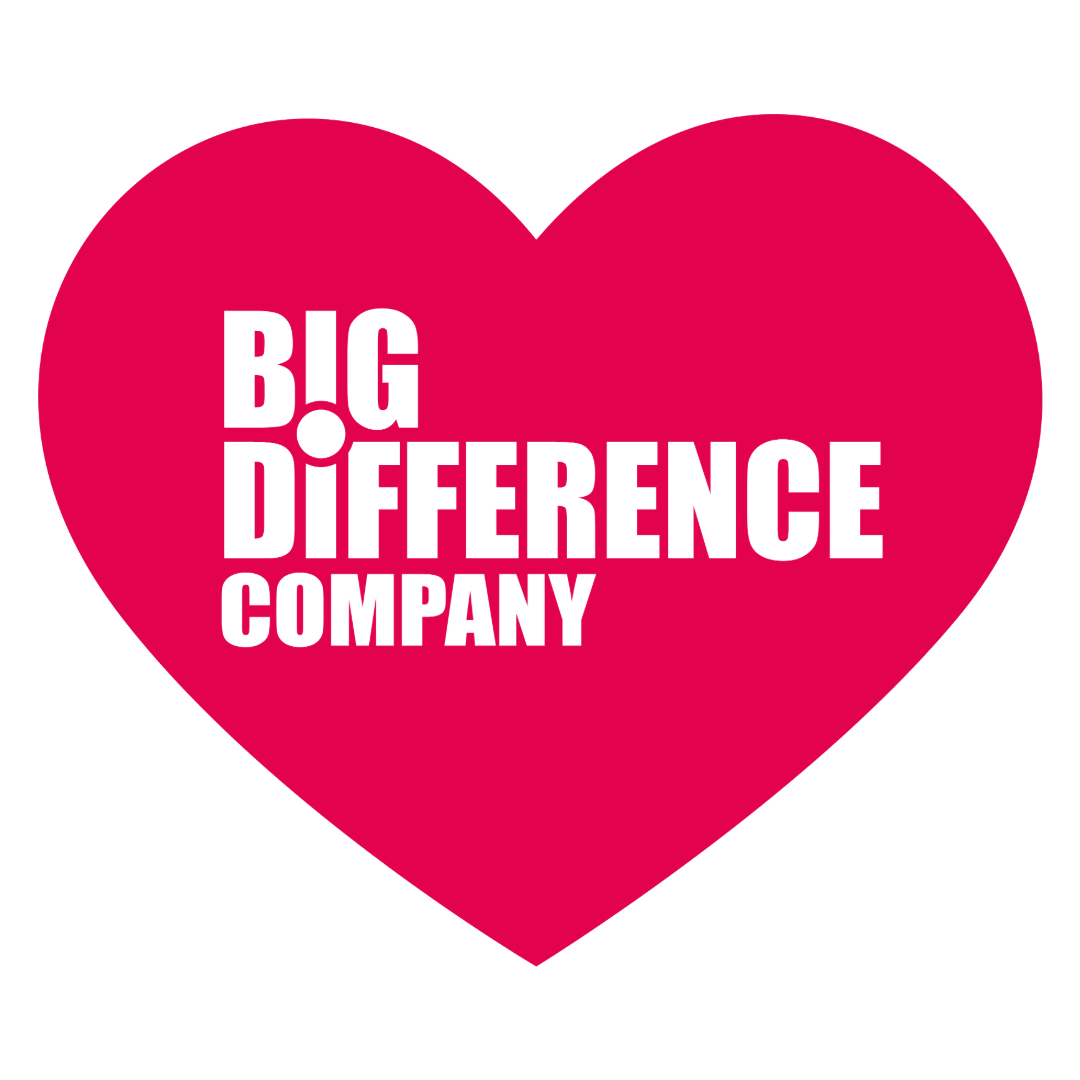 Pink heart with white text: 