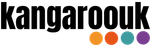 "kangaroouk" logo with black text and four colored circles: orange, red-orange, teal, purple.