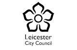 Logo of Leicester City Council: Black flower icon above text 