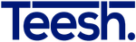"Teesh" wordmark in blue with a full stop, the letter "e" has a horizontal line over it.