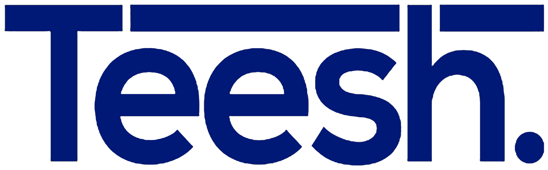 "Teesh" wordmark in blue with a full stop, the letter "e" has a horizontal line over it.