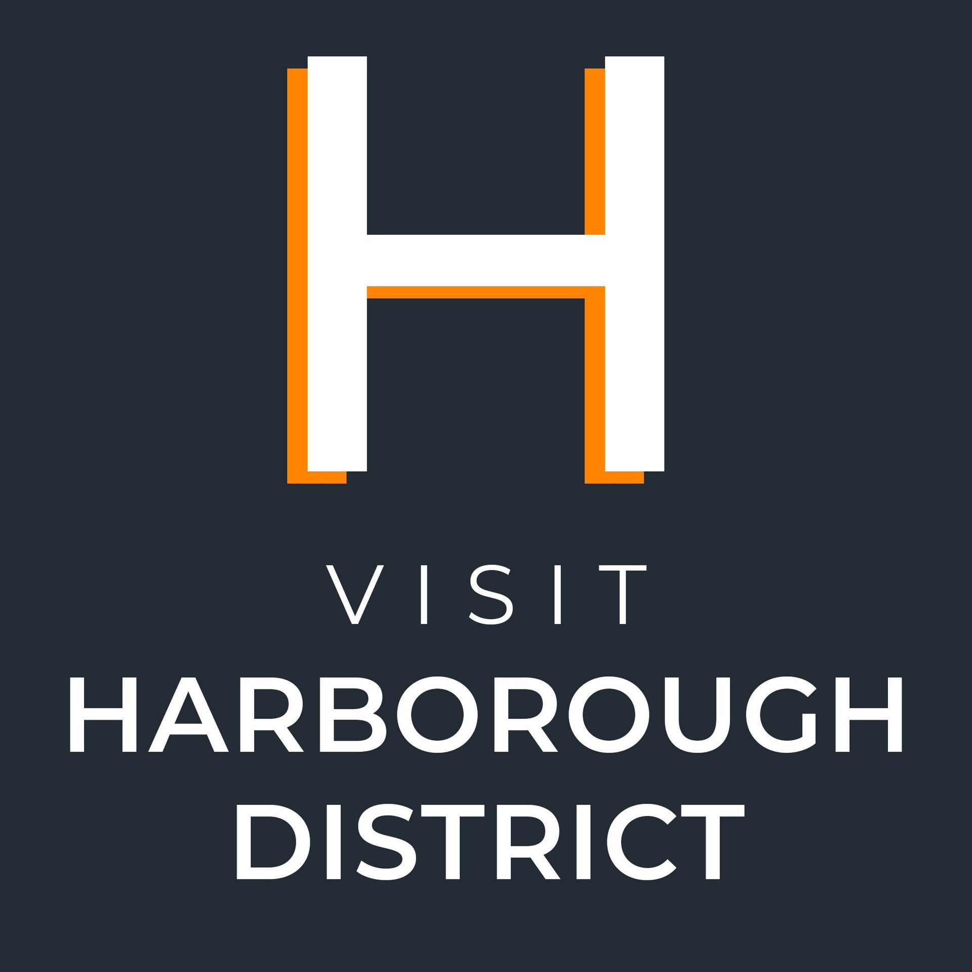 Visit Harborough District logo: white 
