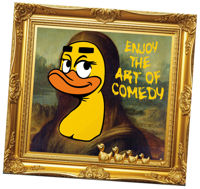 Mona Lisa parody with cartoon duck. Text says 