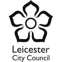Leicester City Council logo: stylized five-petal flower with a central circle, black and white.