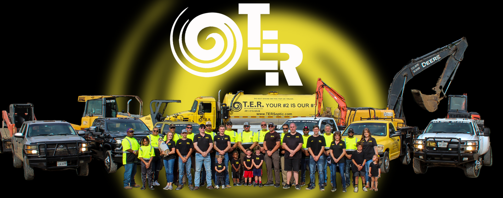 T.E.R. Septic team with service vehicles and equipment.